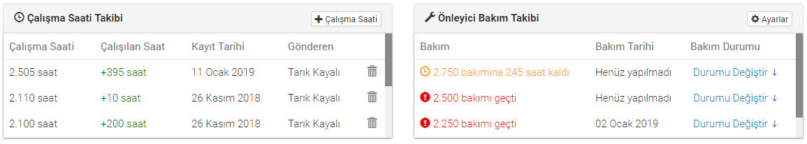 İş Makinası Çalışma Saati ve Önleyici Bakım Takip Yazılımı